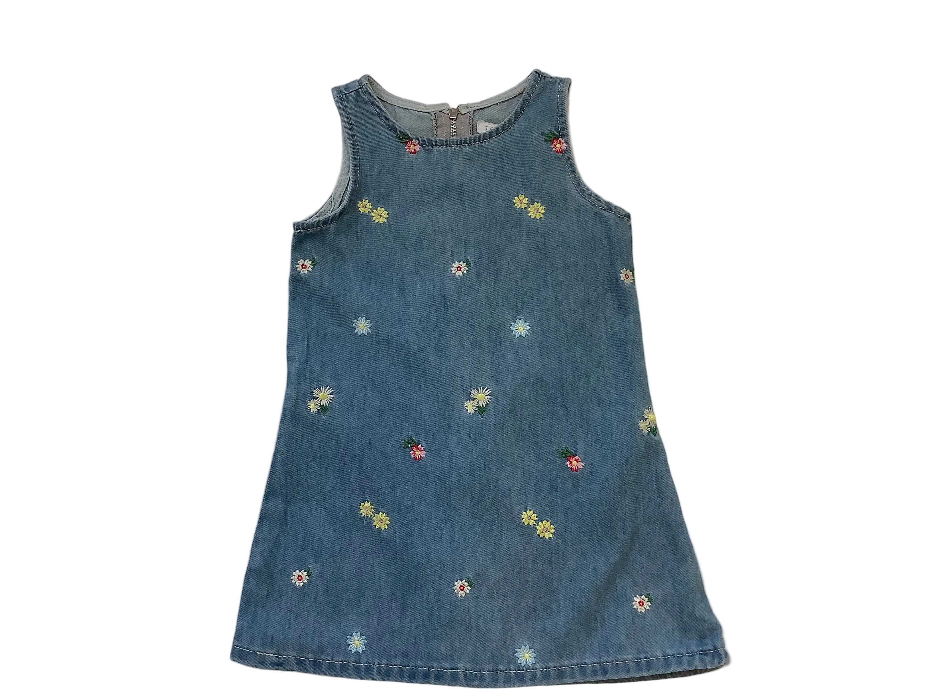 Abito bambina in jeans con ricamo fiori.  Tobetoo